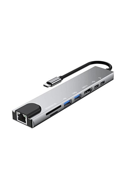 TLS Robotik 8 in 1 Type C to HDTV Çok Portlu Hub 4K HDMI PD RJ45 USB 3.0 SD TF Çevirici Adaptör