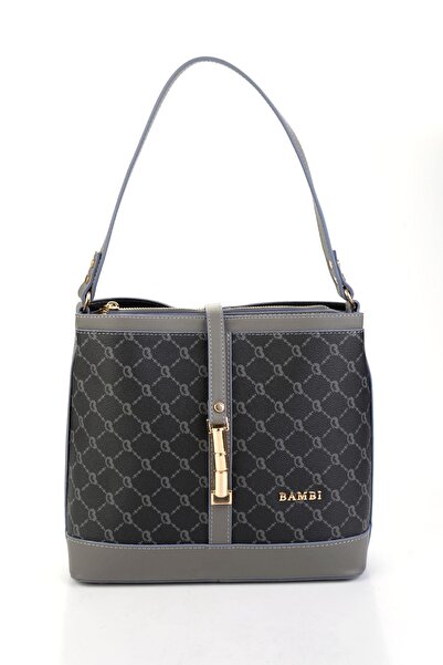 Bambi Siyah Gri Kadın Omuz Çantası C06004221151