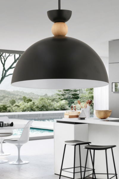 İstanbul Avize Oreo Tekli Siyah Sarkıt Sıvama Metal Ahşap Başlıklı Lüx Avize