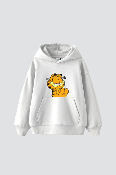 Bak Moda Hanorac alb oversize unisex cu imprimeu Garfield
