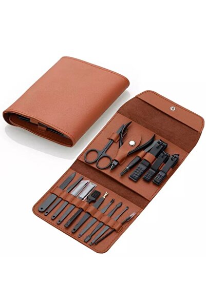 OEM Manicure/Pedicure Set with 16 Pieces, Matte Black Stainless Steel, Storage Pouch