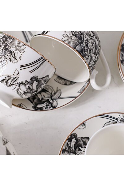 Danube Home Youthful Bite Peonies Tea Set – 8-Piece Floral Porcelain Cups & Saucers, Elegant Gift Set