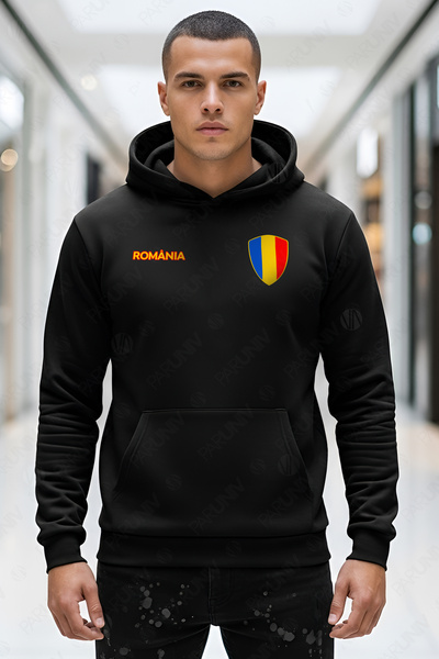 PARUNIV Hanorac barbati Suporter ROMANIA, Regular Fit, Bumbac Premium, Stil C...