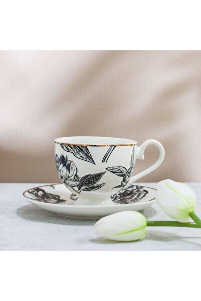 Danube Home Youthful Bite Peonies Tea Set – 8-Piece Floral Porcelain Cups & Saucers, Elegant Gift Set