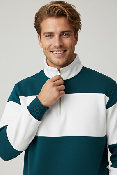 dwnwear Segmented Polo Neck Zippered New Season Sweatshirt