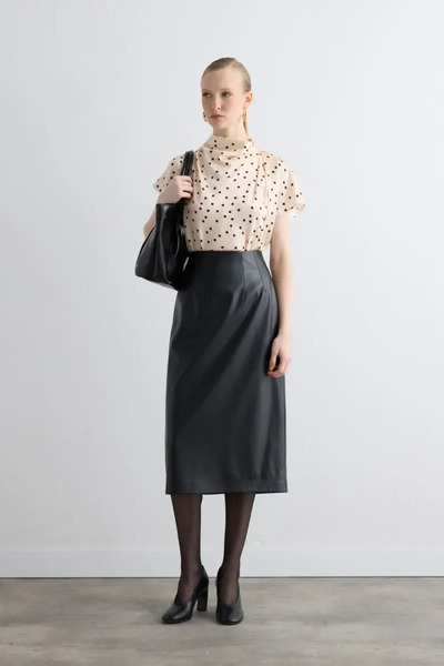 Gusto Uzun Deri Etek - Siyah