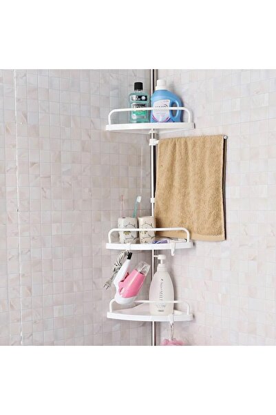 OEM Raft de colț pentru baie și duș, 4 rafturi, înălțime reglabilă, montare în colț, înălțime până la 2,60 m