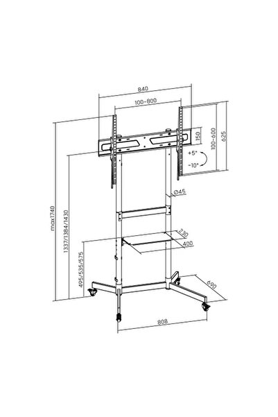 VONTECH V1044VE 55''-100'' Uyumlu Tekerlekli Ayaklı Raflı LCD-LED TV Sehpası Standı