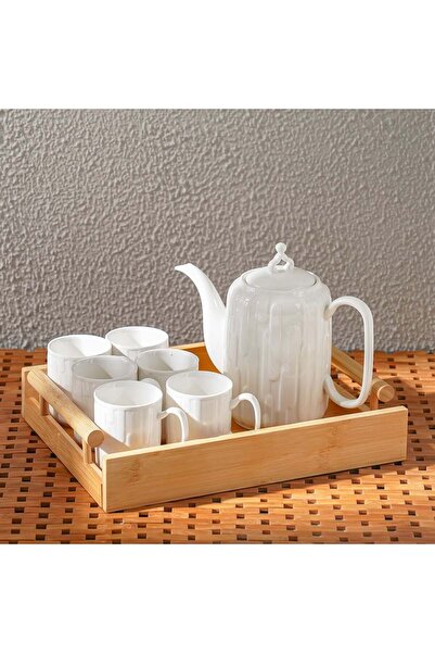 Danube Home طقم شاي الأميرة البورسلين المكون من 8 قطع - أكواب وصحون وإبريق شاي لديكور منزلي أنيق