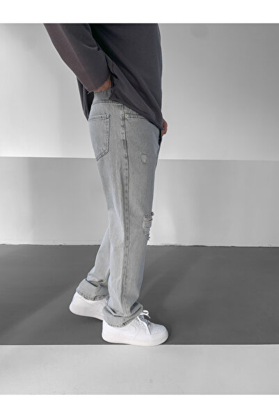 NO1 KONSEPT Γκρι τζιν παντελόνι με σκισίματα