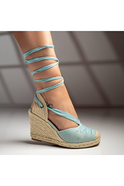 Modlet.ro Sandale de damă albastru deschis cu platformă și șnur