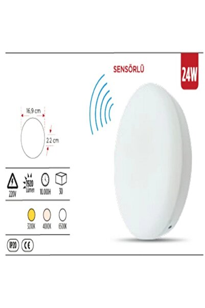 EKM29 ekim aydınlatma ASM 1624 24W Sensörlü Çerçevesiz Sıva Üstü Yuvarlak LED...