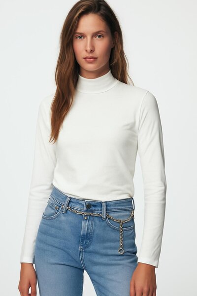 HAKKE Μπλούζα με ψηλό γιακά με μακρύ μανίκι από βισκόζη