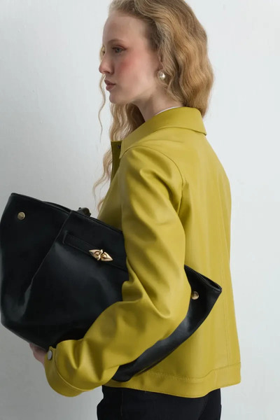 Gusto Cepli Suni Deri Ceket - Yeşil