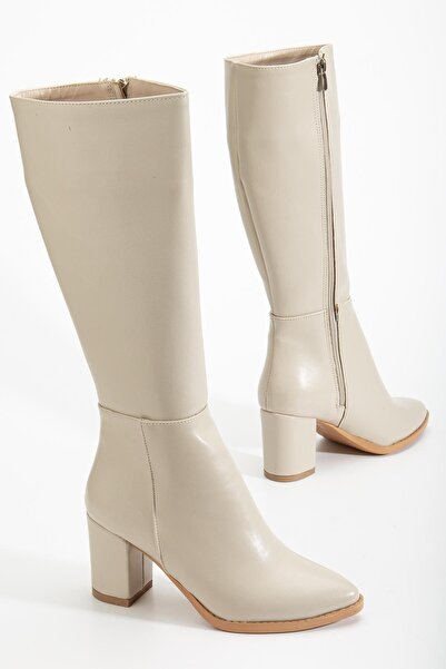 Dilimler Ayakkabı Жіночі чобітки на підборах, бежеві, зі штучної шкіри, з гострим носком