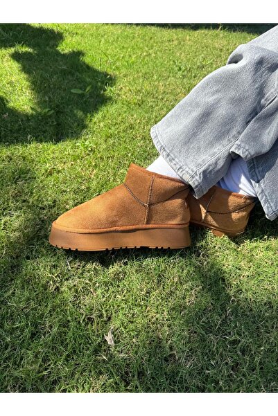 Saltopik Taba Süet İçi Kürklü Kalın Taban Mini Bot