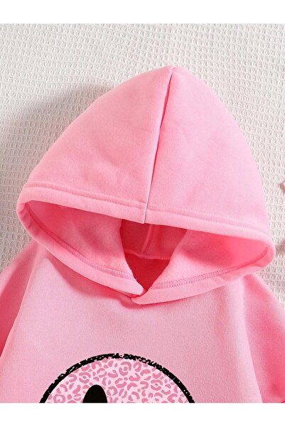 Afri Lány rózsaszín kapucnis pulóver – Emoji mintával, kényelmes, túlméretezett