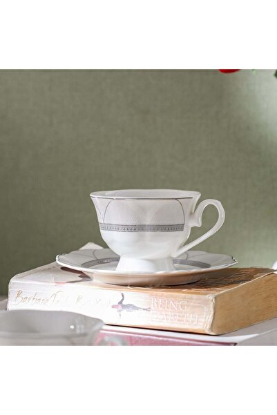 Danube Home Youthful Bite Ellipse Tea Set – 8-Piece Porcelain Cups & Saucers for 4, Elegant & Giftable
