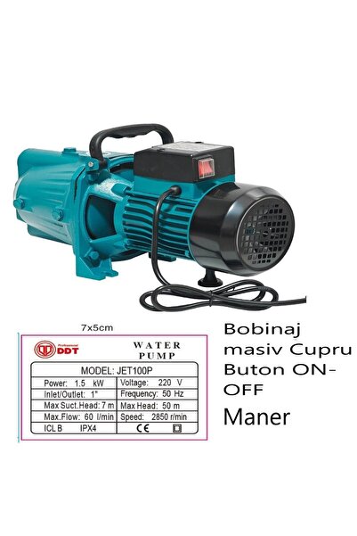 DDT Pompă de suprafață JET100P, 1,5 kW, apă curată, 60 l/min, 50 m, 1" cu but...