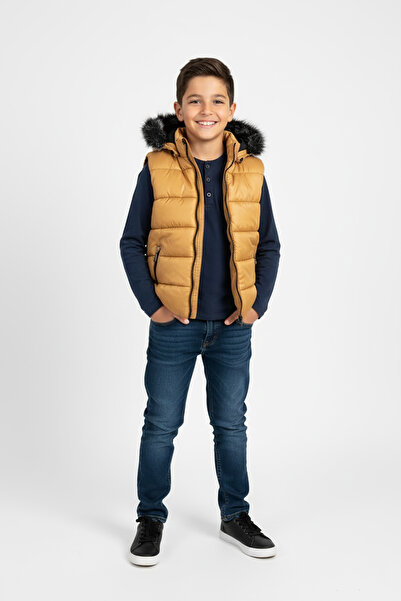 Go Veform Men's Vest with Fiber Filling Inside and Fur Hood