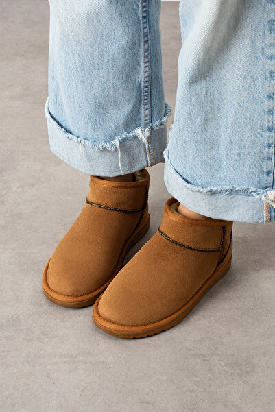 pasyone Taba Kadın Mini Taban Süet İçi Kürklü Şık Günlük Bot