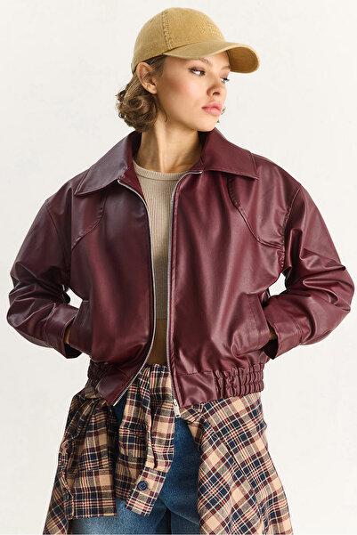 Bianco Lucci Γυναικείο μπουφάν Bomber με ελαστική μέση από συνθετικό δέρμα 3128 60283558