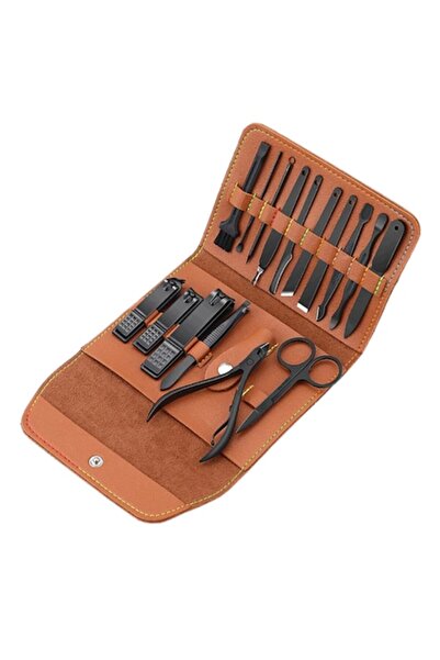 OEM Manicure/Pedicure Set with 16 Pieces, Matte Black Stainless Steel, Storage Pouch