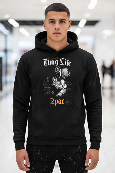 PARUNIV Hanorac barbati Thug Life 2pac, Regular Fit, Bumbac Premium, Stil Casual
