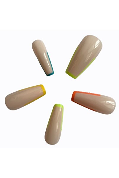 KESNUP Set de 24 vârfuri de unghii false adezive colorate French Neon