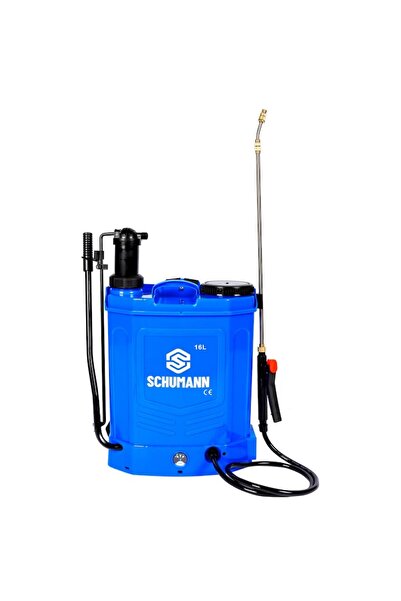 Schumann Pompă de pulverizare manuală și electrică 2 în 1, Schumann®, 16 L, baterie, 6 bari, duze reglabile, albastră