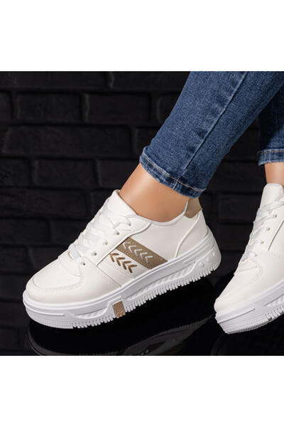 Modlet.ro Teniși cu șireturi pentru femei, albi și kaki, MOD09710