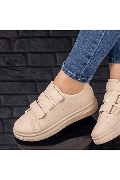 Modlet.ro Teniși bej pentru femei cu talpă joasă și închidere cu velcro MOD09724