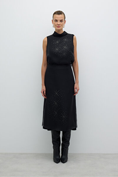 Roman Taş Baskılı Midi Boy Etek Siyah K2615007_001