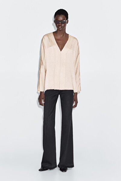 Massimo Dutti Saten V yaka bluz