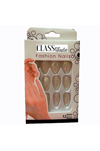 KESNUP Set de 12 unghii false autoadezive cu sclipici, albe