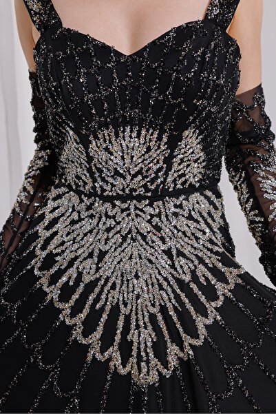 BDM Exclusive Kadın Şifon Yapıştırma Taş Detaylı Abiye Elbise – Uzun, Askılı, Gösterişli Davet ve Ge