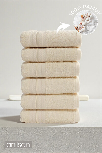 Anılsan Set de 6 prosoape de mână Eco Beige - 50x70Cm, 125Gr, 100% bumbac, pr...