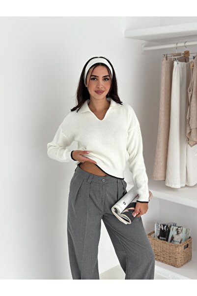 b buhari bykoc Soft Textured Polo Neck Knit Sweater