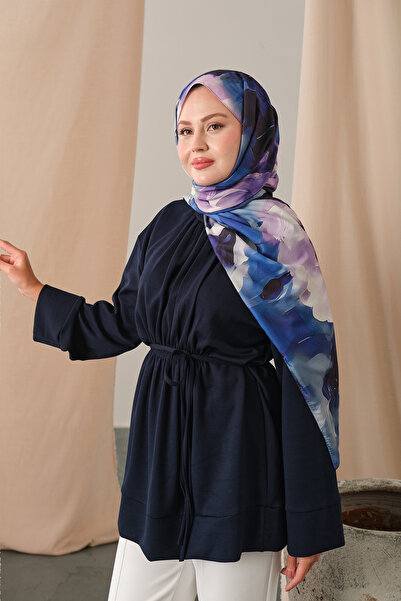 LOCCO Women's Elastic Waist Tunic Navy Blue