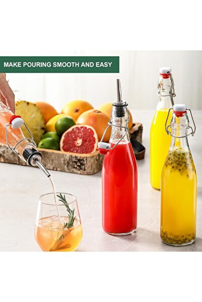 Velora World 8 Pack 16oz Glass Bottles – Flip Top Airtight Lids with Labels, Pen & 2 Pourers