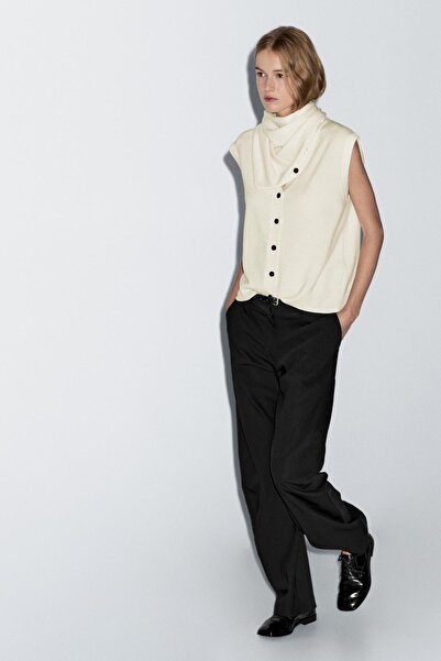 Massimo Dutti Fular detaylı %100 yün yelek