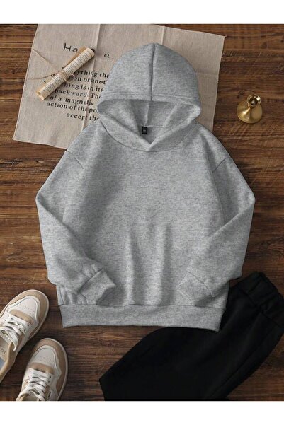 trendgar Γκρι φούτερ με κουκούλα και τσέπη καγκουρό με φιόγκο Cherry με τύπωμα