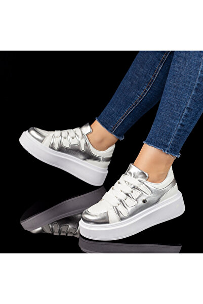 Modlet.ro Women's white and silver platform sneakers MOD10430