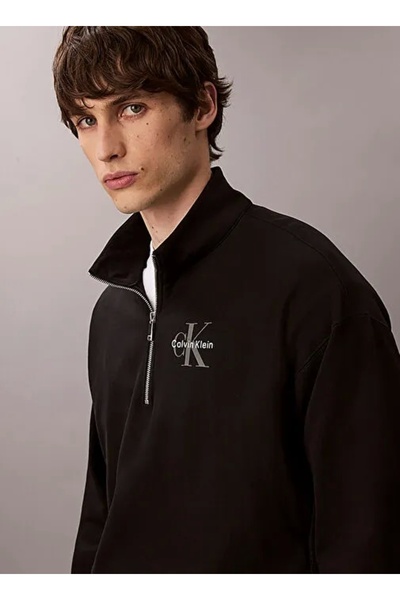 Calvin Klein Ανδρικό φούτερ με φερμουάρ και γιακά τζιν μαύρο LV04RD236GUB1 LS PREMIUM TERRY MICR