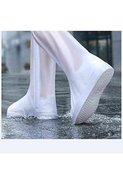 Flippy Waterproof Shoe Cover for Rain and Mud, Anti-Slip Sole, Zip & Snap, 40 cm, Size L 38-39, Whit