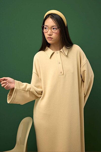 Ceylan Otantik Beige 3 Thread Collar Dress