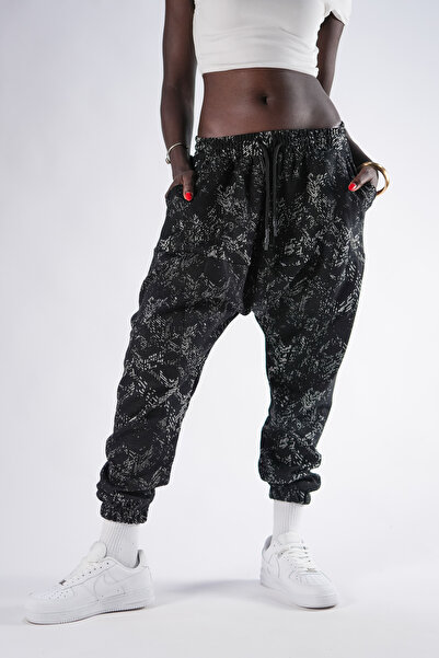 Superbluemexico Women's Jacquard Patterned Shalwar Trousers with Elasticated Cuffs