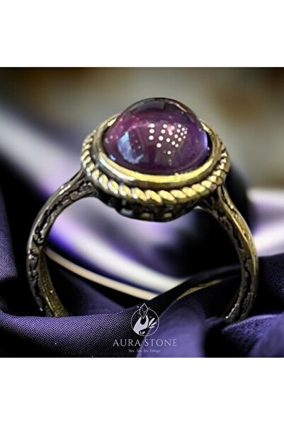 AURA STONE AuraStone Ametist Doğal Taş Ayarlanabilir Bronz Küçük Yüzük