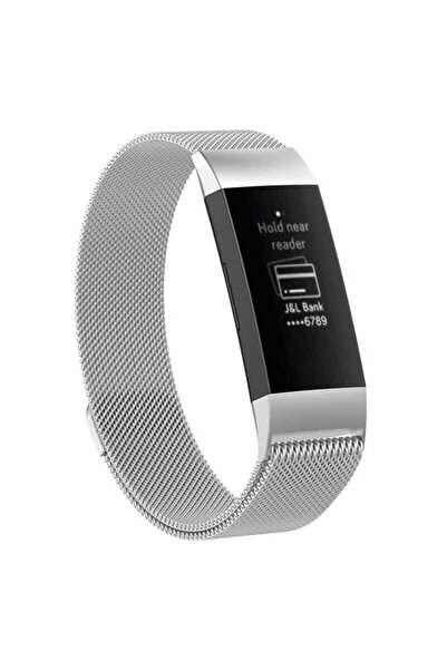 Edman Curea magnetică metalică pentru Fitbit Charge 3 / 4, mărimea S, argintie
