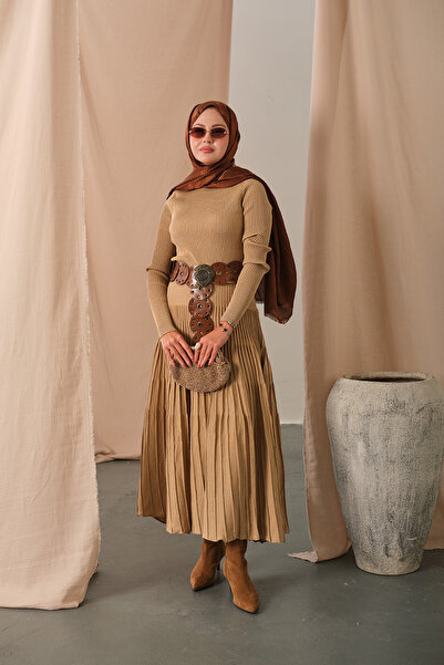 LOCCO Kadın Sim Detaylı Elbise Hardal